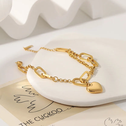 Wholesale Casual Hip-hop Modern Style Heart Shape Stainless Steel Plating 18k Gold Plated Bracelets