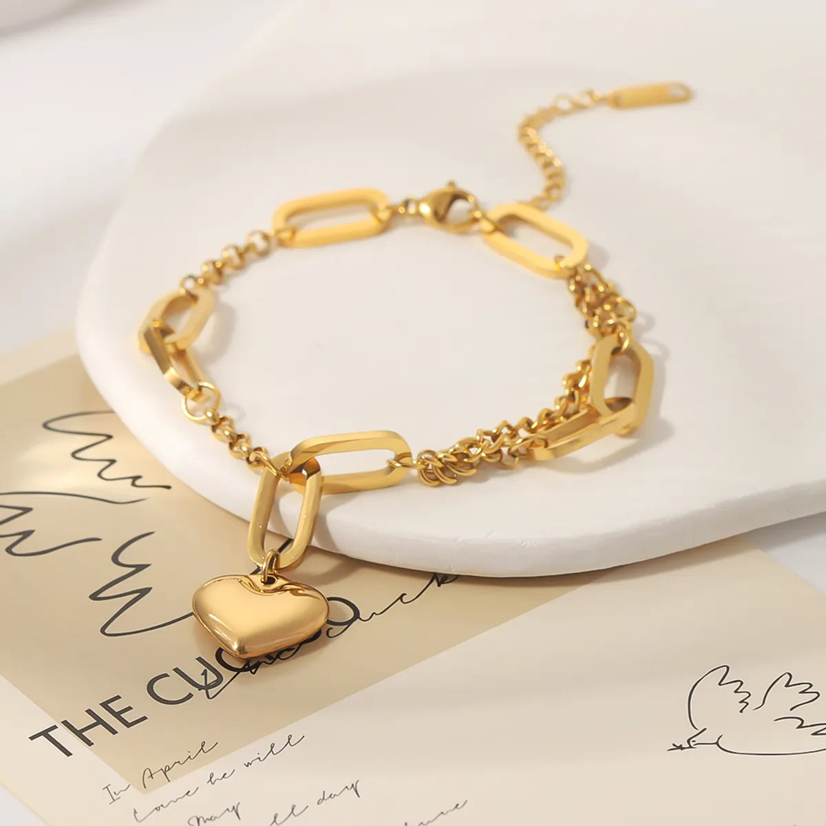 Wholesale Casual Hip-hop Modern Style Heart Shape Stainless Steel Plating 18k Gold Plated Bracelets