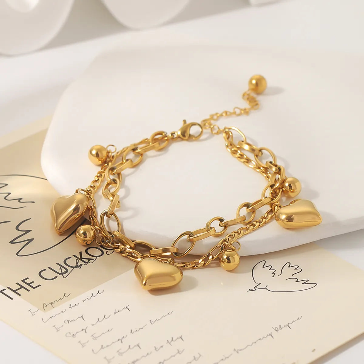 Casual Hip-hop Modern Style Round Heart Shape Stainless Steel Plating 18k Gold Plated Bracelets