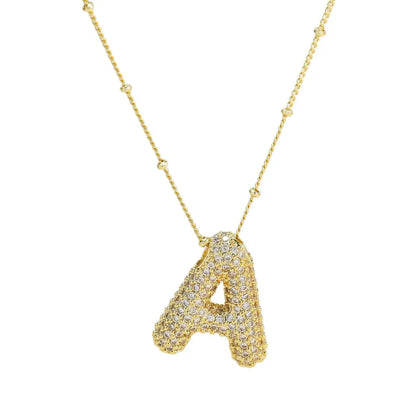 Wholesale Casual Hip-Hop Rock Letter 304 Stainless Steel Copper Inlay 18K Gold Plated Zircon Pendant Necklace