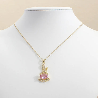 Wholesale Casual Princess Cute Rabbit 304 Stainless Steel Copper Plating Inlay 18K Gold Plated Zircon Pendant Necklace