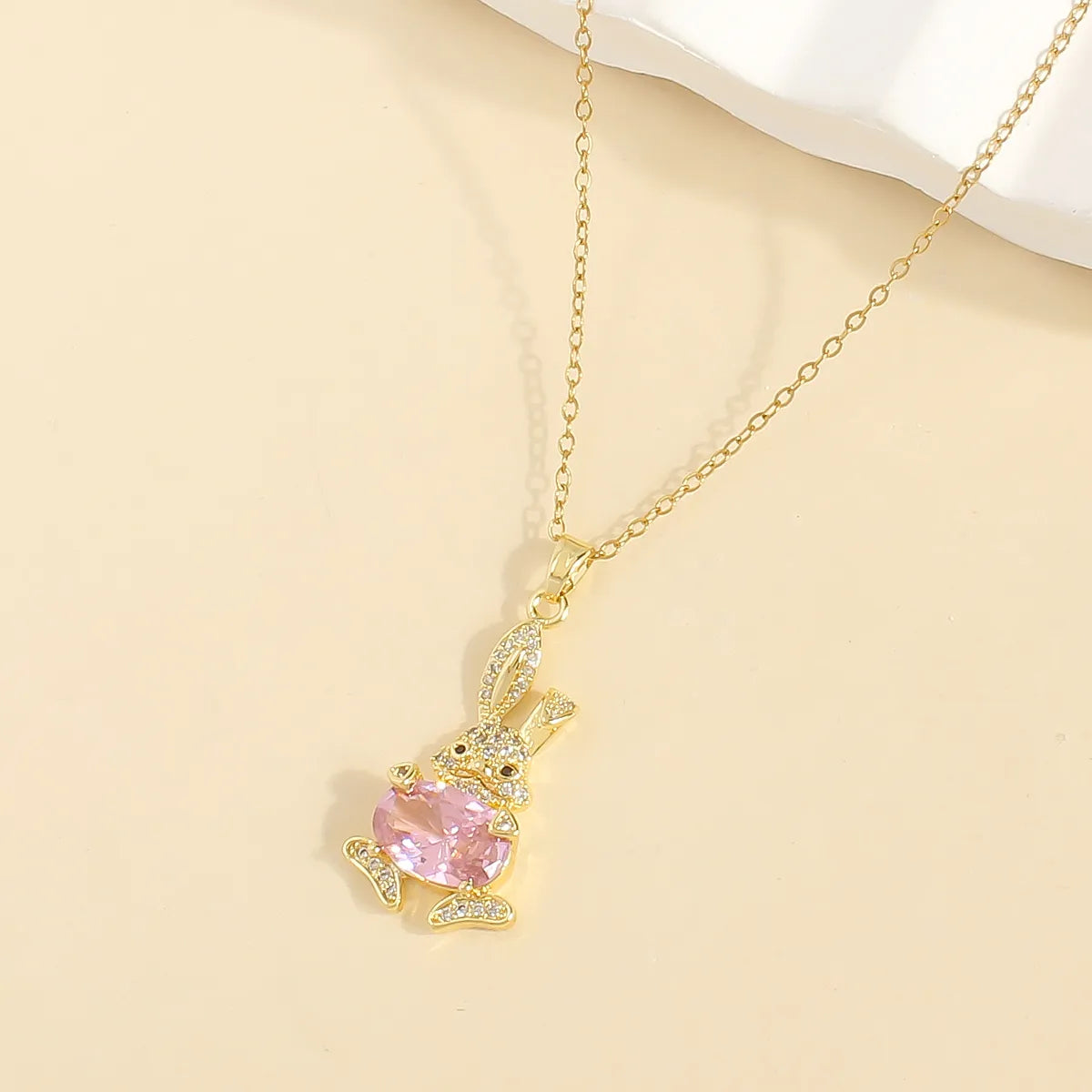 Wholesale Casual Princess Cute Rabbit 304 Stainless Steel Copper Plating Inlay 18K Gold Plated Zircon Pendant Necklace