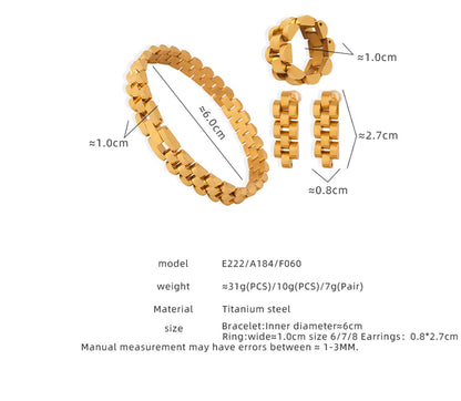 Wholesale Jewelry Casual Punk Simple Style Solid Color Titanium Steel 18K Gold Plated Plating Hollow Out Rings Bracelets Earrings