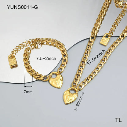 Wholesale Casual Simple Style Classic Style Heart Shape Stainless Steel Plating 18k Gold Plated Bracelets Necklace