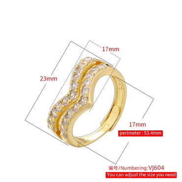 Wholesale Casual Simple Style Classic Style V Shape Twist Copper Plating Inlay 18K Gold Plated Zircon Open Rings