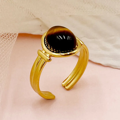 Wholesale Casual Simple Style Commute Oval Stainless Steel Plating Inlay Gold Plated Natural Stone Open Rings