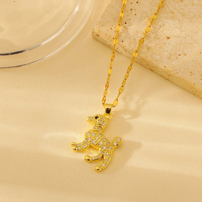 Wholesale Casual Simple Style Dog Copper Plating Inlay 18K Gold Plated Zircon Pendant Necklace