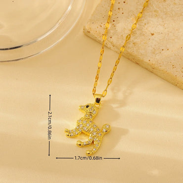 Wholesale Casual Simple Style Dog Copper Plating Inlay 18K Gold Plated Zircon Pendant Necklace