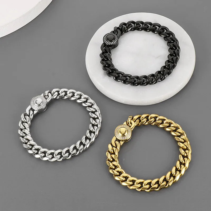 Wholesale Jewelry Casual Simple Style Geometric Titanium Steel Rhinestones 18K Gold Plated Polishing Inlay Bracelets Necklace