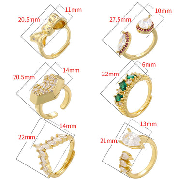 Wholesale Casual Simple Style Heart Shape Bow Knot Copper 18K Gold Plated Zircon Open Rings