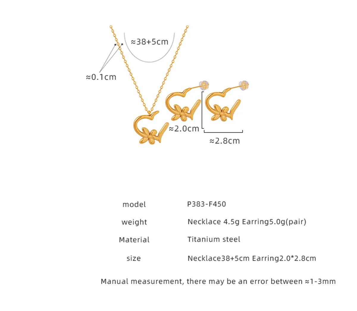 Wholesale Casual Simple Style Heart Shape Flower Butterfly Titanium Steel Plating 18k Gold Plated Jewelry Set