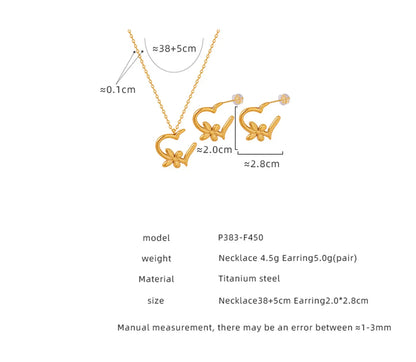 Wholesale Casual Simple Style Heart Shape Flower Butterfly Titanium Steel Plating 18k Gold Plated Jewelry Set