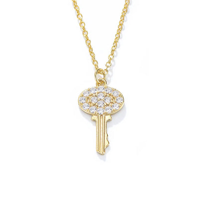 Wholesale Casual Simple Style Key Sterling Silver Zircon Pendant Necklace