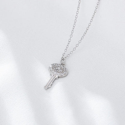 Wholesale Casual Simple Style Key Sterling Silver Zircon Pendant Necklace