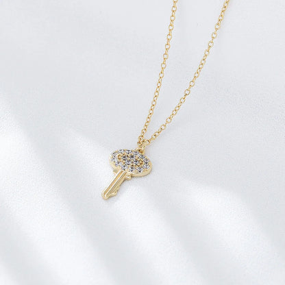 Wholesale Casual Simple Style Key Sterling Silver Zircon Pendant Necklace