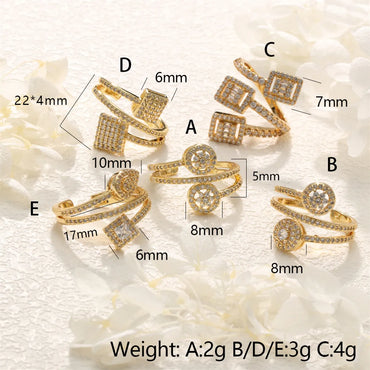 Wholesale Casual Simple Style Round Square Copper Layered Inlay 18K Gold Plated Zircon Open Rings