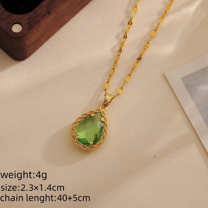 Wholesale Casual Simple Style Shiny Water Droplets Titanium Steel Copper Inlay 18K Gold Plated Zircon Pendant Necklace