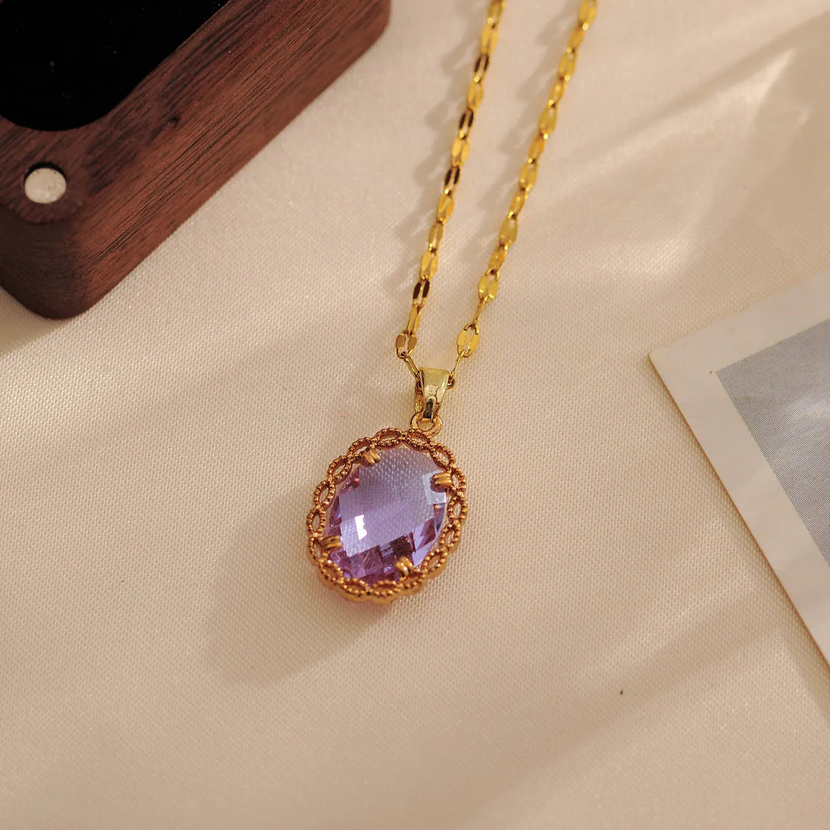 Wholesale Casual Simple Style Shiny Water Droplets Titanium Steel Copper Inlay 18K Gold Plated Zircon Pendant Necklace