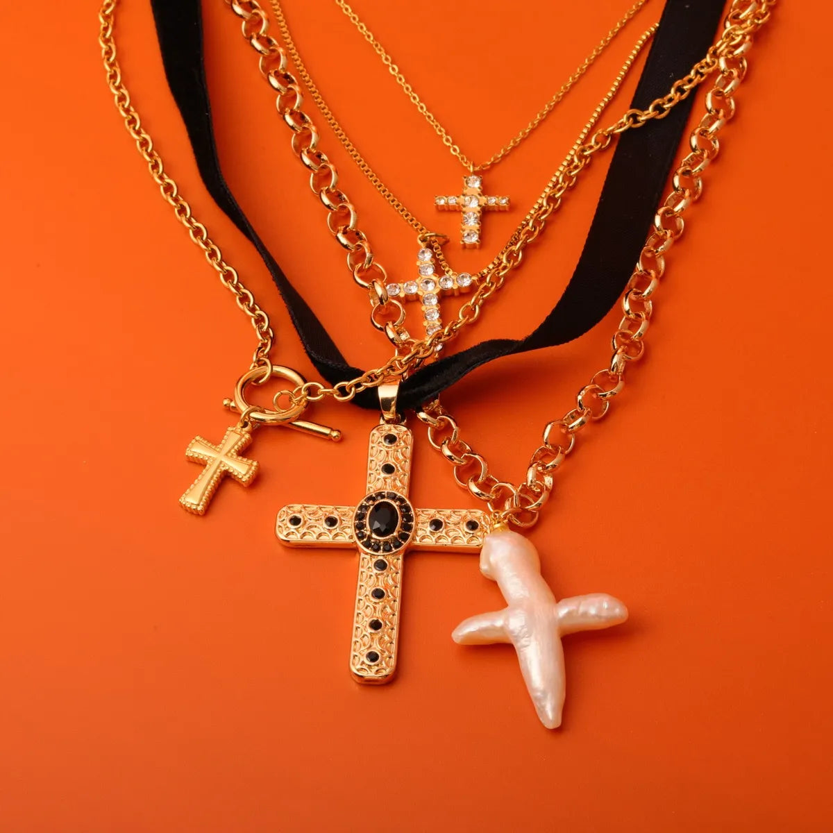 201 Stainless Steel 304 Stainless Steel Cotton Webbing Casual Streetwear Plating Cross Pendant Necklace