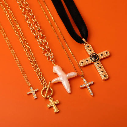 201 Stainless Steel 304 Stainless Steel Cotton Webbing Casual Streetwear Plating Cross Pendant Necklace