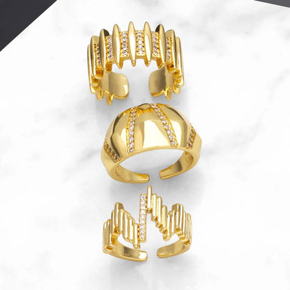 Wholesale Casual Streetwear Geometric Copper Plating Inlay 18K Gold Plated Zircon Rings