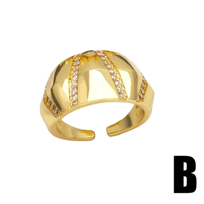 Wholesale Casual Streetwear Geometric Copper Plating Inlay 18K Gold Plated Zircon Rings