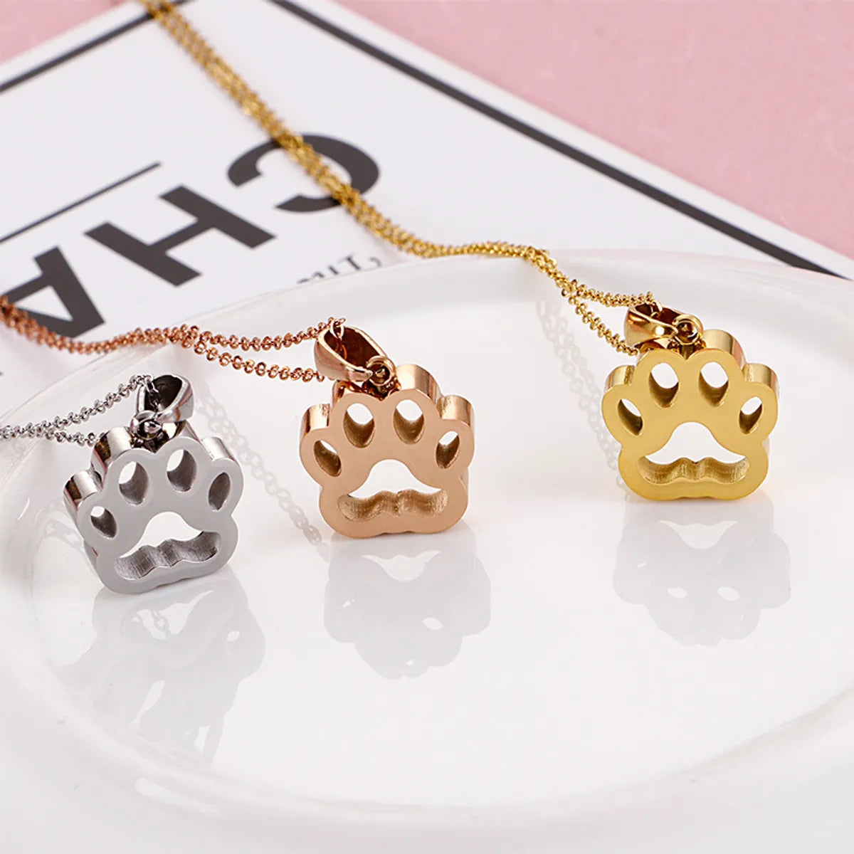 Casual Streetwear Paw Print Stainless Steel Titanium Steel Plating Pendant Necklace