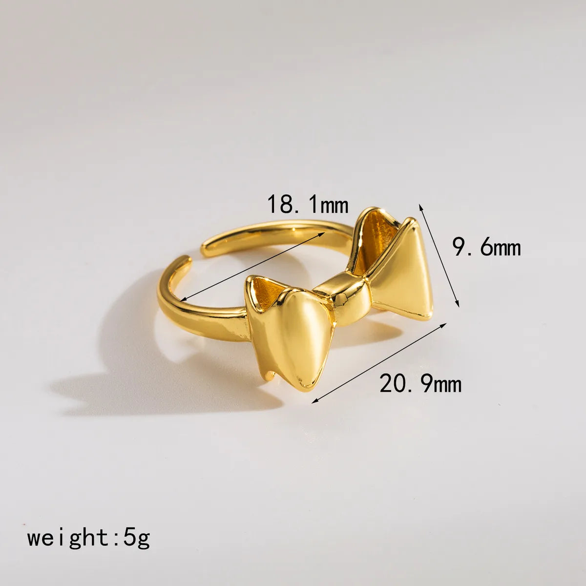 Wholesale Casual Sweet Bow Knot Copper 18K Gold Plated Open Rings