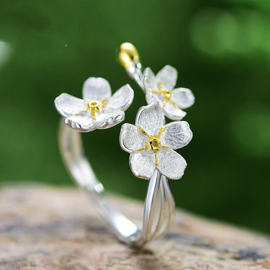 Wholesale Casual Sweet Flower Sterling Silver Plating Open Ring