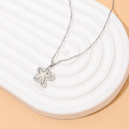 Wholesale Casual Vacation Starfish Copper Plating Inlay Gold Plated Zircon Pendant Necklace