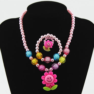 Wholesale Children's Ornaments Sets Of Chain Cartoon Sun Flower Beaded 4-piece Necklace Jewelry Set