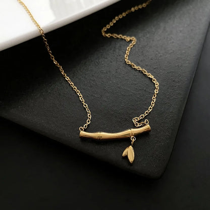 Wholesale Chinoiserie Bamboo Titanium Steel 18k Gold Plated Necklace