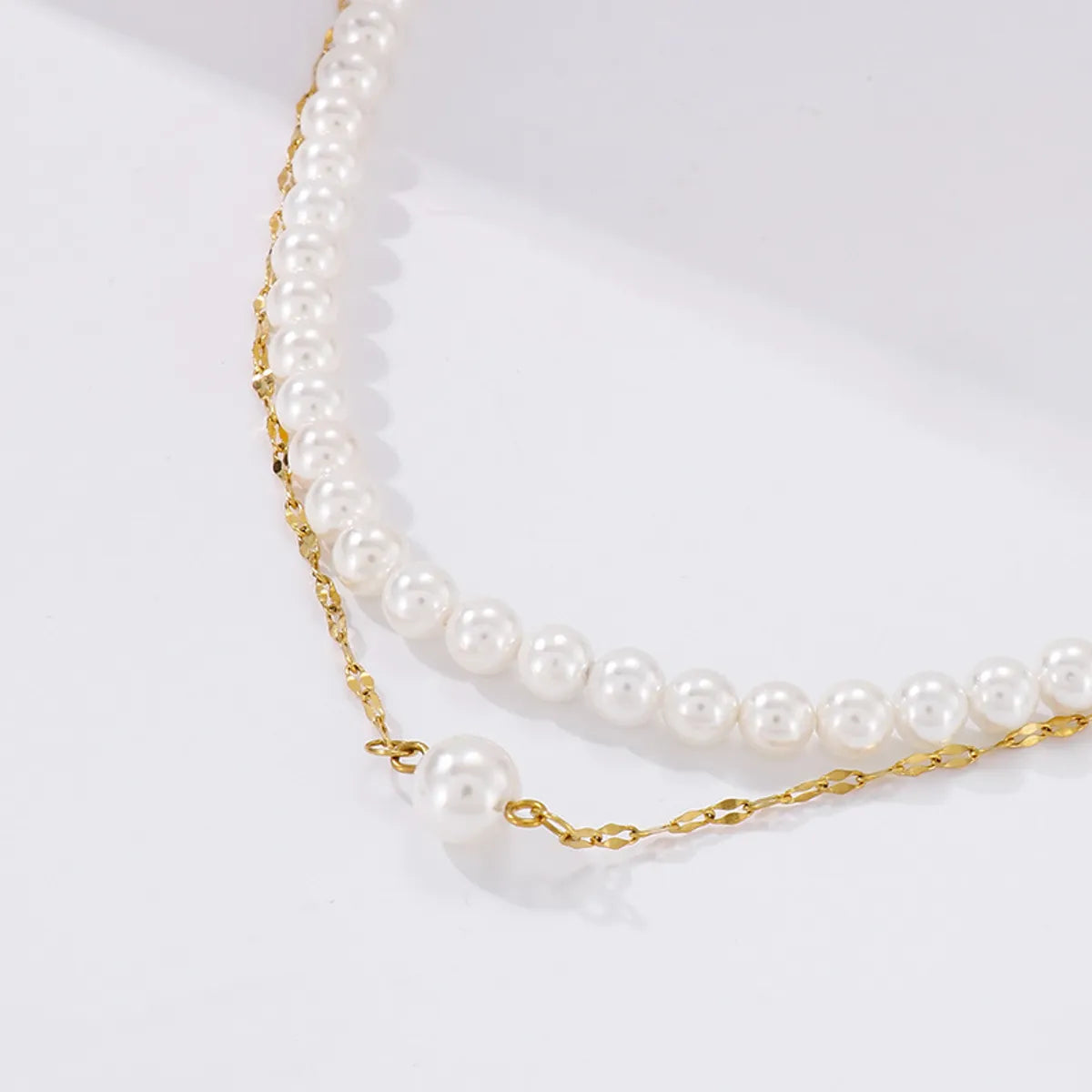 Wholesale Classic Style Commute Round Stainless Steel Artificial Pearl Beaded Bracelets Necklace