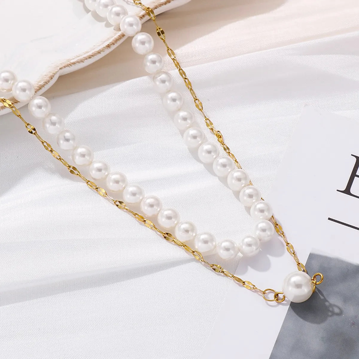 Wholesale Classic Style Commute Round Stainless Steel Artificial Pearl Beaded Bracelets Necklace