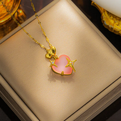 Classic Style Heart Shape Stainless Steel Plating Inlay Resin 18k Gold Plated Pendant Necklace