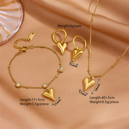 Wholesale Classic Style Heart Shape Titanium Steel Inlay Zircon Jewelry Set