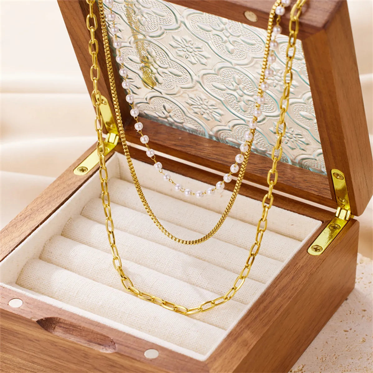 Wholesale Classic Style Korean Style Solid Color Stainless Steel Plating 18k Gold Plated Three Layer Necklace