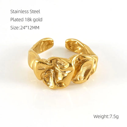 Wholesale Classical Irregular Stainless Steel 18k Gold Plated Open Ring