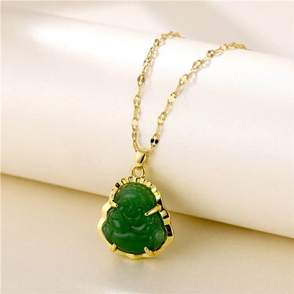 Wholesale Jewelry Classical Portrait 201 Stainless Steel Jade Zircon 18K Gold Plated Plating Inlay Pendant Necklace