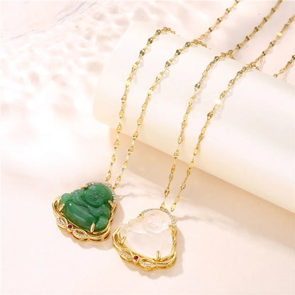 Wholesale Jewelry Classical Portrait 201 Stainless Steel Jade Zircon 18K Gold Plated Plating Inlay Pendant Necklace