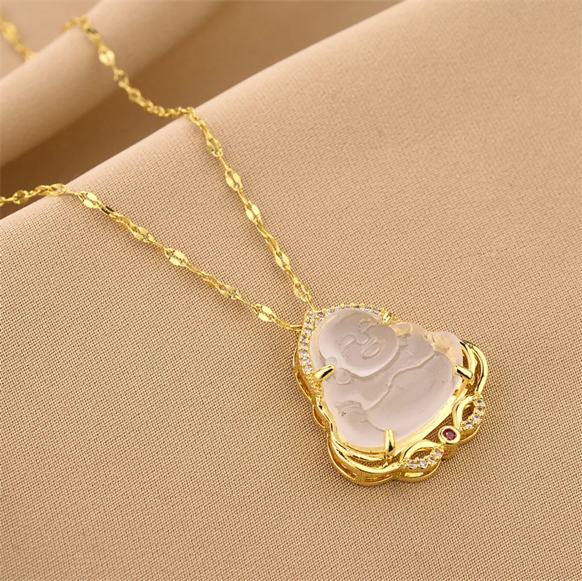 Wholesale Jewelry Classical Portrait 201 Stainless Steel Jade Zircon 18K Gold Plated Plating Inlay Pendant Necklace