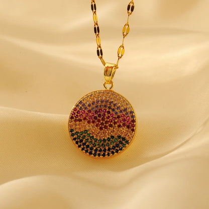 Wholesale Classical Romantic Color Block Copper Plating Inlay 18K Gold Plated Zircon Pendant Necklace