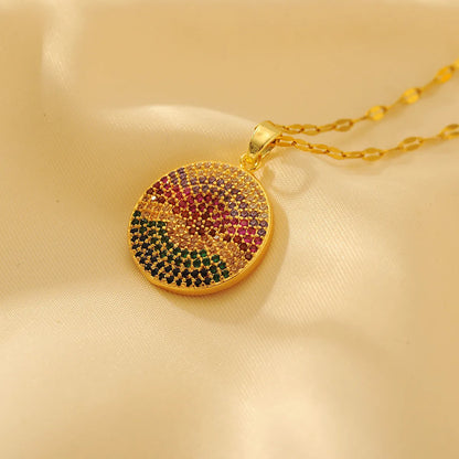 Wholesale Classical Romantic Color Block Copper Plating Inlay 18K Gold Plated Zircon Pendant Necklace