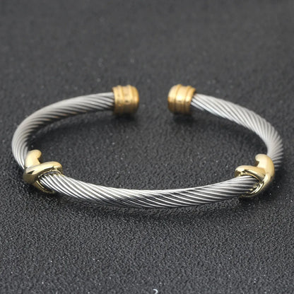 Commute Color Block Stainless Steel Polishing Cuff Bracelets