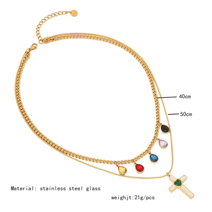 Wholesale Commute Cross Water Droplets Stainless Steel Inlay Zircon Earrings Necklace