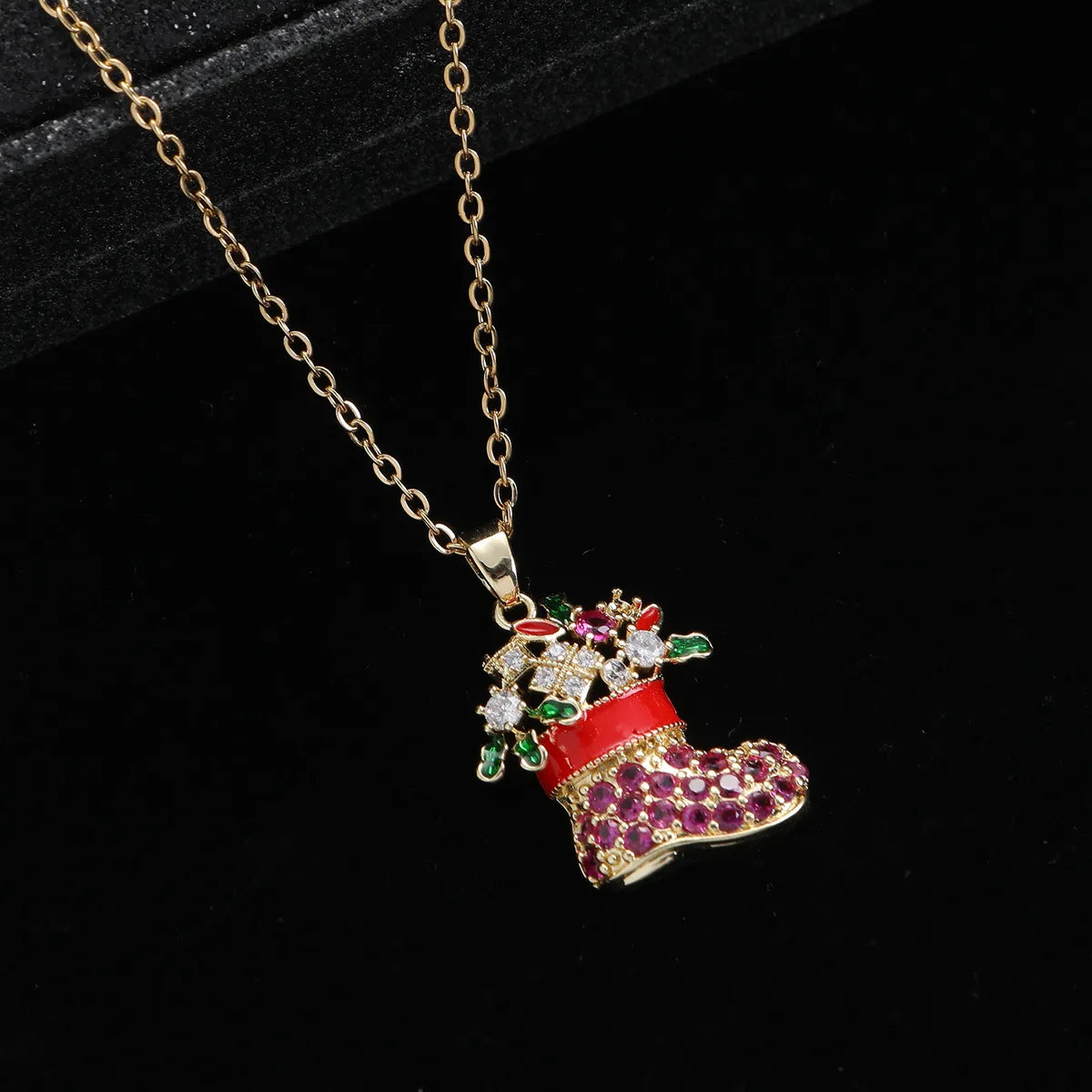 Cute Christmas Socks Steel Copper Plating Christmas Unisex Pendant Necklace