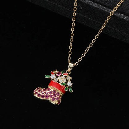 Cute Christmas Socks Steel Copper Plating Christmas Unisex Pendant Necklace