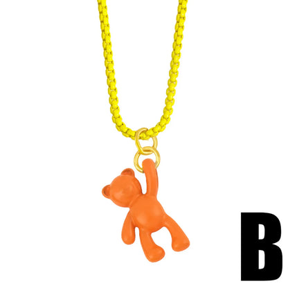 Wholesale Cute Color Bear Pendant Copper Necklace Nihaojewelry