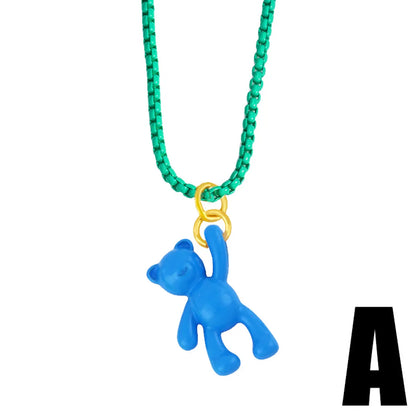 Wholesale Cute Color Bear Pendant Copper Necklace Nihaojewelry