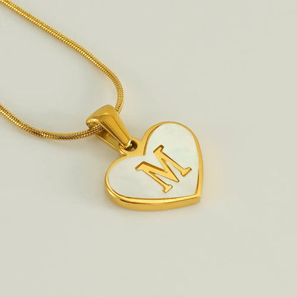 304 Stainless Steel 18K Gold Plated Cute Polishing Plating Inlay Heart Shape Shell Pendant Necklace